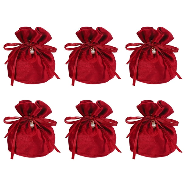 Bolsas de regalo de terciopelo con cordón 6" x 6", bolsa de favor de boda con perla, burdeos 6 piezas