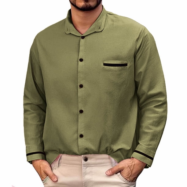 pstuiky camisa de manga larga para hombre, Camisa informal de manga larga con cuello vuelto y botones estampados en color liso para hombre camisetas de hombre xxxl