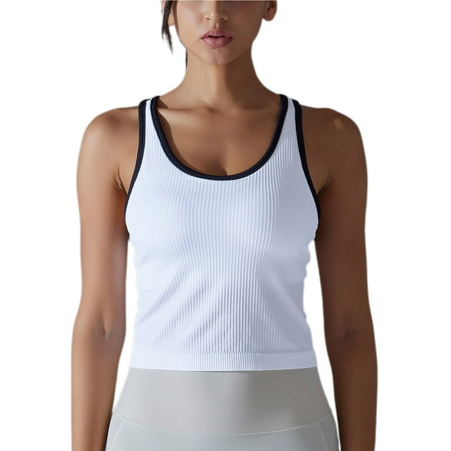ohmzyzo Workout Tank Top for Women Seamless Racerback Cropped Tops Ribbed Knit Slim-Fit Athletic Yoga Running Tops