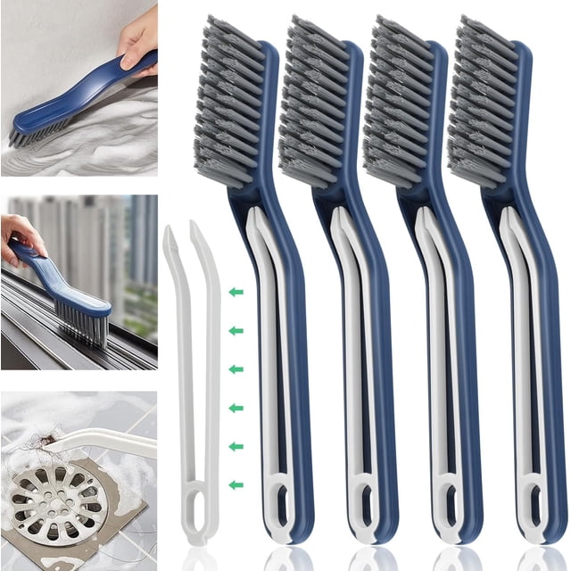 Yanlin 4PCS Cepillo para Baño, Escobilla de Inodoro Multifunción Cerdas Duras, Cepillo Limpir de Hendiduras en Forma de V con Pinza, Herramienta de Limpieza para Baños y Cocinas
