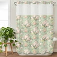 thumbnail image 3 of Green Flowers No Hook Shower Curtain Waterproof, Bathroom Curtains with Snap in Liners and See Through Top Window, Farmhouse Botanical Floral Leaves Art Hotel Style Bathtub Curtains Shower 72"Wx96"L, 3 of 8