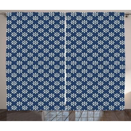 - Indigo Curtains 2 Panels Set, Ancient Greek House Tile Inspired Image Spring Daisy Like Floral Details, Window Drapes for Living Room Bedroom, 108W X 63L Inches, Navy Blue and White, by Ambesonne