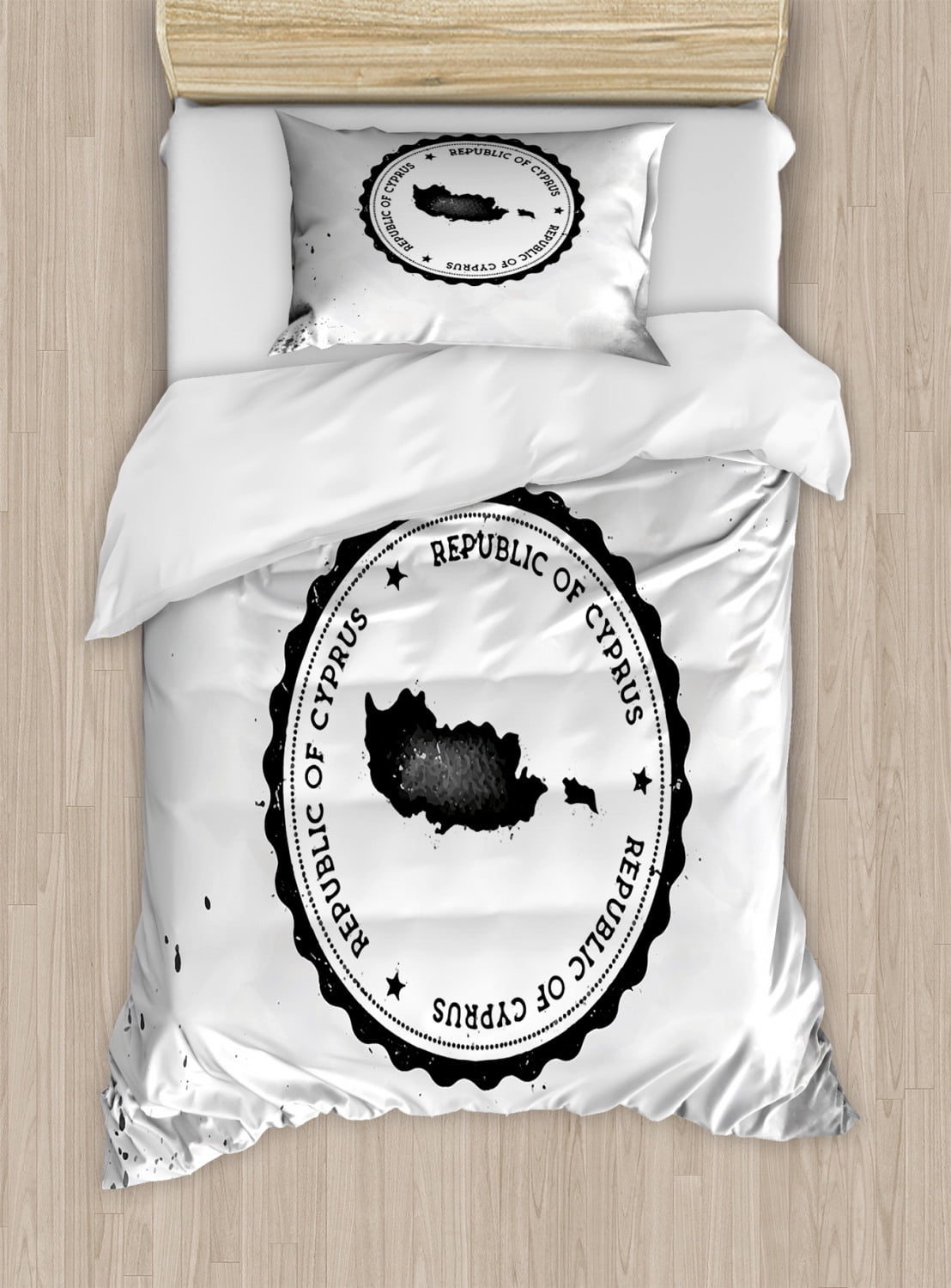 Cyprus Duvet Cover Set Twin Size, Watercolor Pattern Art Rounded Rubber