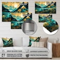 thumbnail image 4 of Designart "Symmetrical Landscapes in Teal and Turquoise" City Geometric Metal Wall Art, 4 of 5