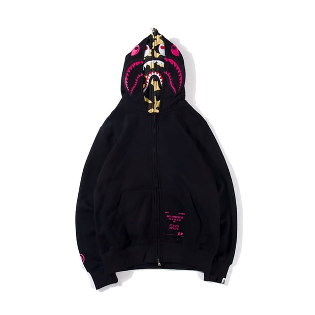 QJUHUNG Chandail à Capuchon en Coton BAPE Shark Street Camouflage Veste à Double Capuchon CAMO Noir