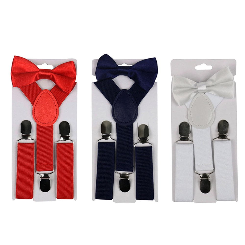 Ensemble Bretelles Et Nœud Papillon Enfant - Bretelles élastiques En Y Réglables Avec Clips - Marron Foncé