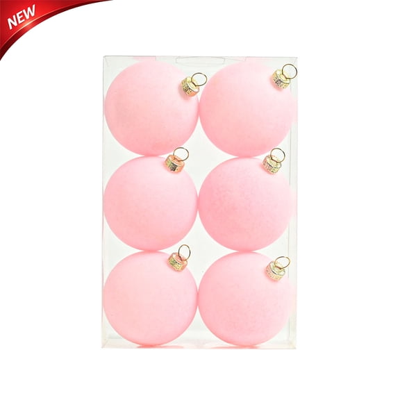 6 PCS Flocked Christmas Balls Ornaments for Christmas Tree, 2.36 Inch Shatterproof Velvet Xmas Bulbs Set, Indoor Outdoor Plastic Hanging Balls for Holiday Wedding Party (Pink)