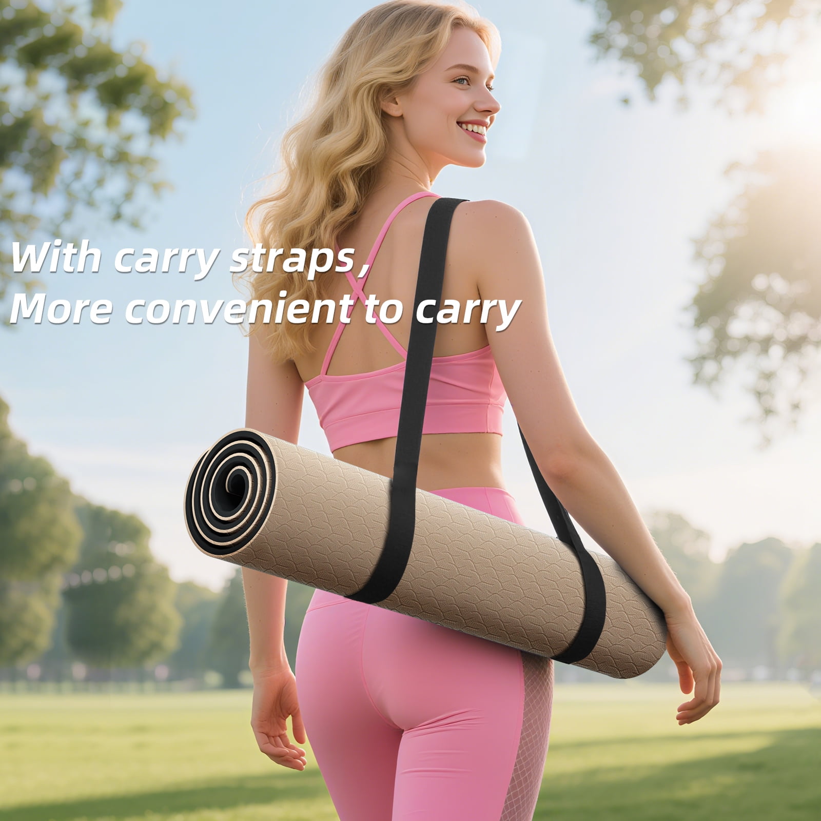 BAIMA Workout Mat Thick 8mm,Roll-up Pilates Mats Wide,Non Slip Matt,Eco Friendly TPE for Home,Gym,office,Floor Exercise,71"x 24"(Milkcoffee+Black)
