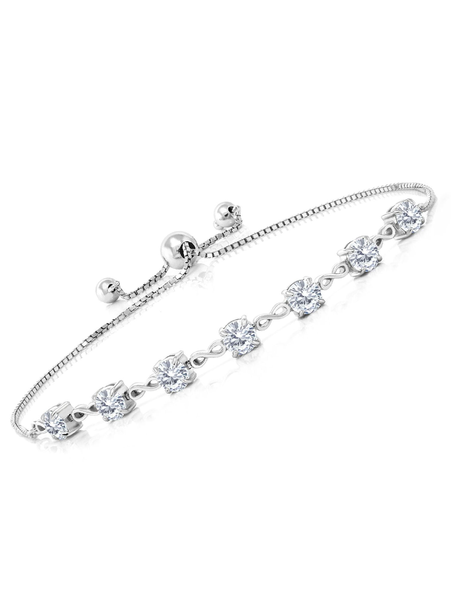 DEW Created Moissanite by Charles & Colvard and Created Sapphire 925 Sterling Silver Tennis Bracelet Forever Classic Round 2.50ct
