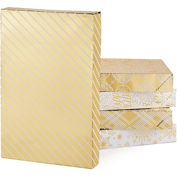 FFIY Assortiment de Boîtes-Cadeaux de Noël Premium - Lot de 5 Boîtes à Chemises à Motif Doré avec Couvercles pour Emballer des Cadeaux des Fêtes