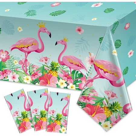 XD2-3 Pieces Flamingo Tablecloths Flamingo Party Disposable Plastic Table Covers Tropical Luau Birthday Party Plastic Table Cloth for Hawaiian Party Flamingo Decorations Supplies,*2