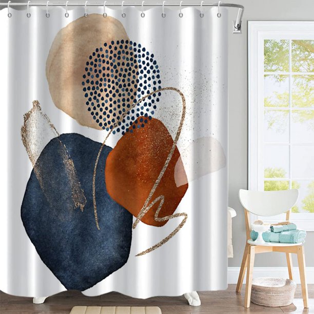 Boho Sower Curtain, Mid Century Abstract Shower Curtain Set Modern