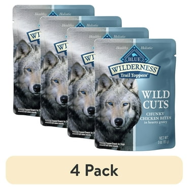 (4 pack) BLUE Wilderness Trail Toppers Dog Wet Food, Chicken Bites in Gravy, 3-oz Pouch