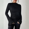 thumbnail image 5 of ManxiVoo Ribbed Boat Neck Bell Sleeve Top for Women Long Sleeve Ruched Detail Y2K Inspired Going Out Tops 2025 Trendy Casual Wear M Size Black, 5 of 8
