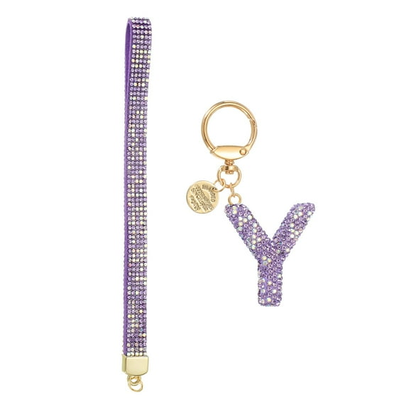 Initial Letter Keychain for Women, Rhinestone Alphabet Y Key Chain Sparkly Keychain Charm with Heart for Backpack Handbag Car Key Accessories Lanyard, Purple