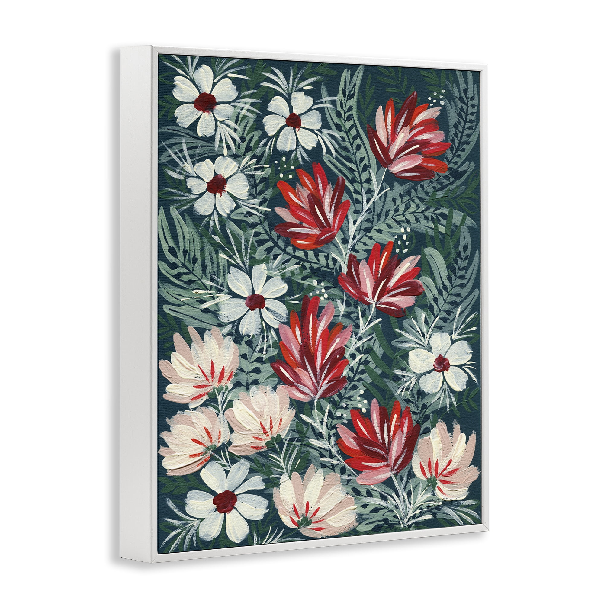Stupell Industries Folksy Floral Pattern Botanical & Floral Painting White Framed Art Print Wall Art, 16 x 20