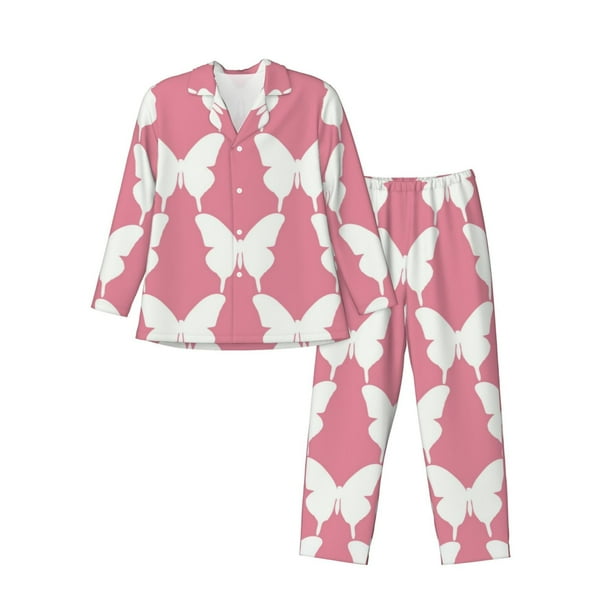 Balery Butterfly 2 Pijama para Hombre de Dos Piezas con Manga Larga, Conjunto de Dormir y Descanso Suave con Bolsillos-Large
