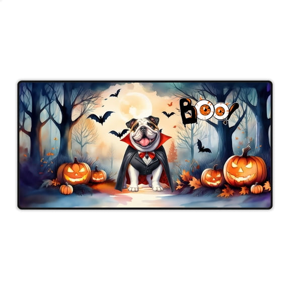 Happy Halloween Vampire Bulldog BOO with Pumpkins Fun and Spooky Desk Mat Full Keyboard Mouse Pad Dog Lover Gifts Idea Large Mousepad - 00018