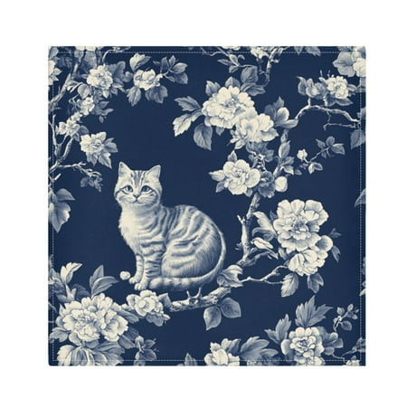 

Napkin Satin Napkin 20*20Inchx6 Kitchen Towel Dinner Plate Towel Decorative Towel Napkin Tea Towel Suitable For Kitchen Table Blue Painting Cat