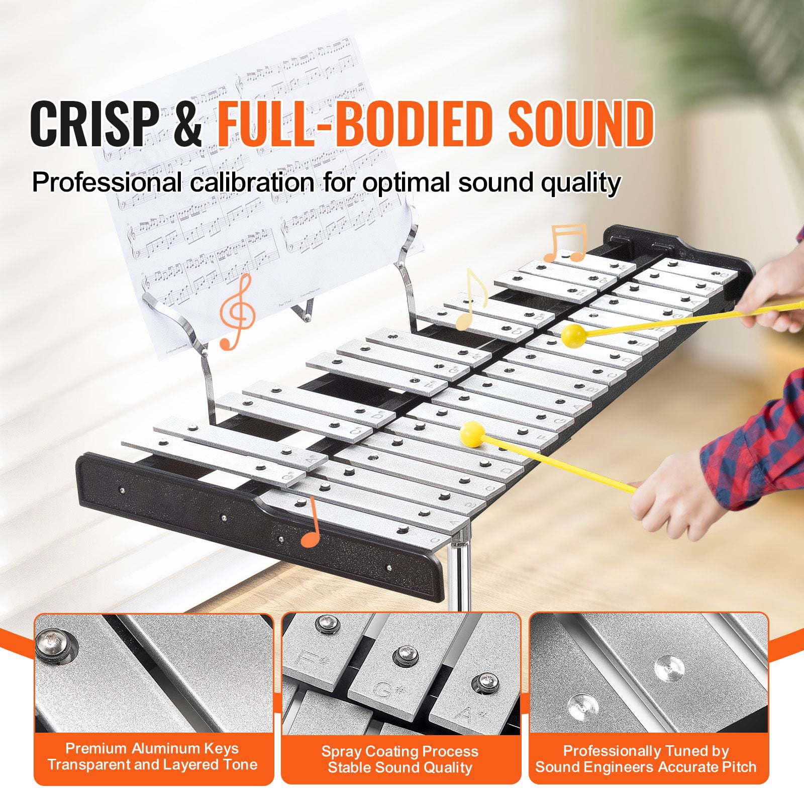 30 Note Glockenspiel Xylophone Bell Kit, Professional Percussion Instrument Set with Mallets, Drum Sticks, Music Stand, 8" Practice Pad, Adjustable Stand and Carrying Bag for Students & Adults