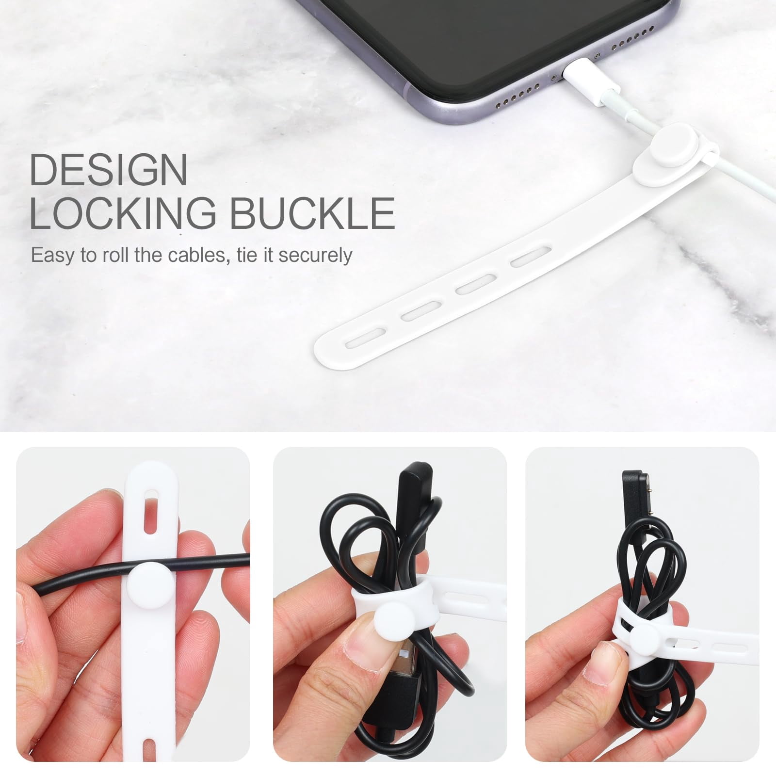 Donruby 24Pcs Silicone Cable Ties - Reusable & Washable with Locking Buckles, Adjustable Fastening Cable Management Straps, Multi-Purpose High Elasticity Cord Organizer (4 Colors)