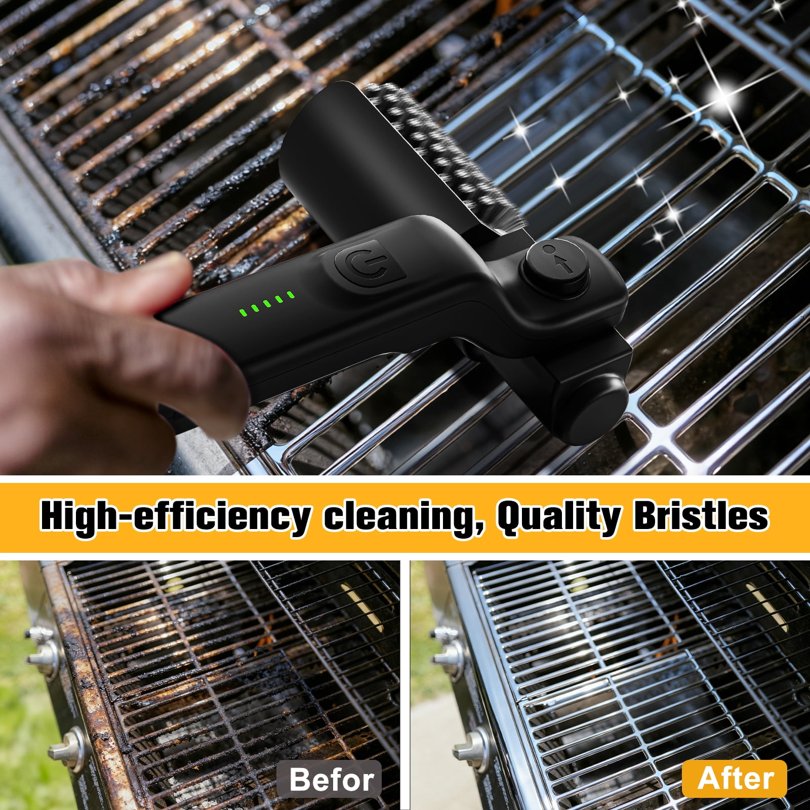 Merryhome Electric Grill Brush,3-Speed Settings Cordless BBQ Grill Brush,180° Adjustable Head,90 Mins Grill Cleaner for BBQ Grates,Griddles & Smokers,No Bristle Shedding Father's Day Gift