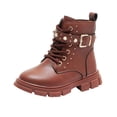 thumbnail image 2 of Babcutegg Girls Short Leather Boots Lace Up Adjustable Strap Low Heel Round Toe Shoes Fall Winter Casual Martin Boots Brown Size 11.5 Little Kid, 2 of 8