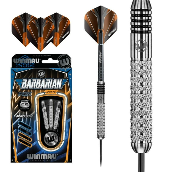 Winmau® Barbarian InoxTM Steel Tungsten-Style Darts - Includes Three Steel-Tip Tungsten-Style Darts, Three Prism Force Shafts and Three Prism Alpha Flights - 22 grams