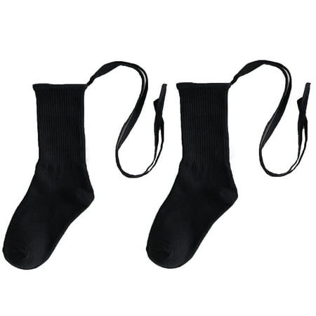 

Women Lolita Gothic Ribbed Cotton Calf Socks Japanese Style for Cross Straps Lace-Up Bandage Letters Print Mid Tube Stoc