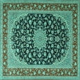 thumbnail image 1 of Ahgly Company Machine Washable Indoor Square Medallion Turquoise Blue Traditional Area Rugs, 5' Square, 1 of 4