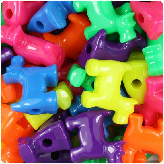 BeadTin Neon Bright Multi 24mm Scotty Dog Pony Beads (24pcs)