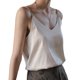 thumbnail image 1 of Camisola de satén con cuello en V para mujer, blusa holgada sin mangas con tirantes finos, 1 of 5