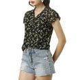 thumbnail image 5 of INSPIRE CHIC Valentine's Day Women's Floral Blouse Short Cap Sleeve Chiffon Casual Ruffle Tops S Black White, 5 of 8
