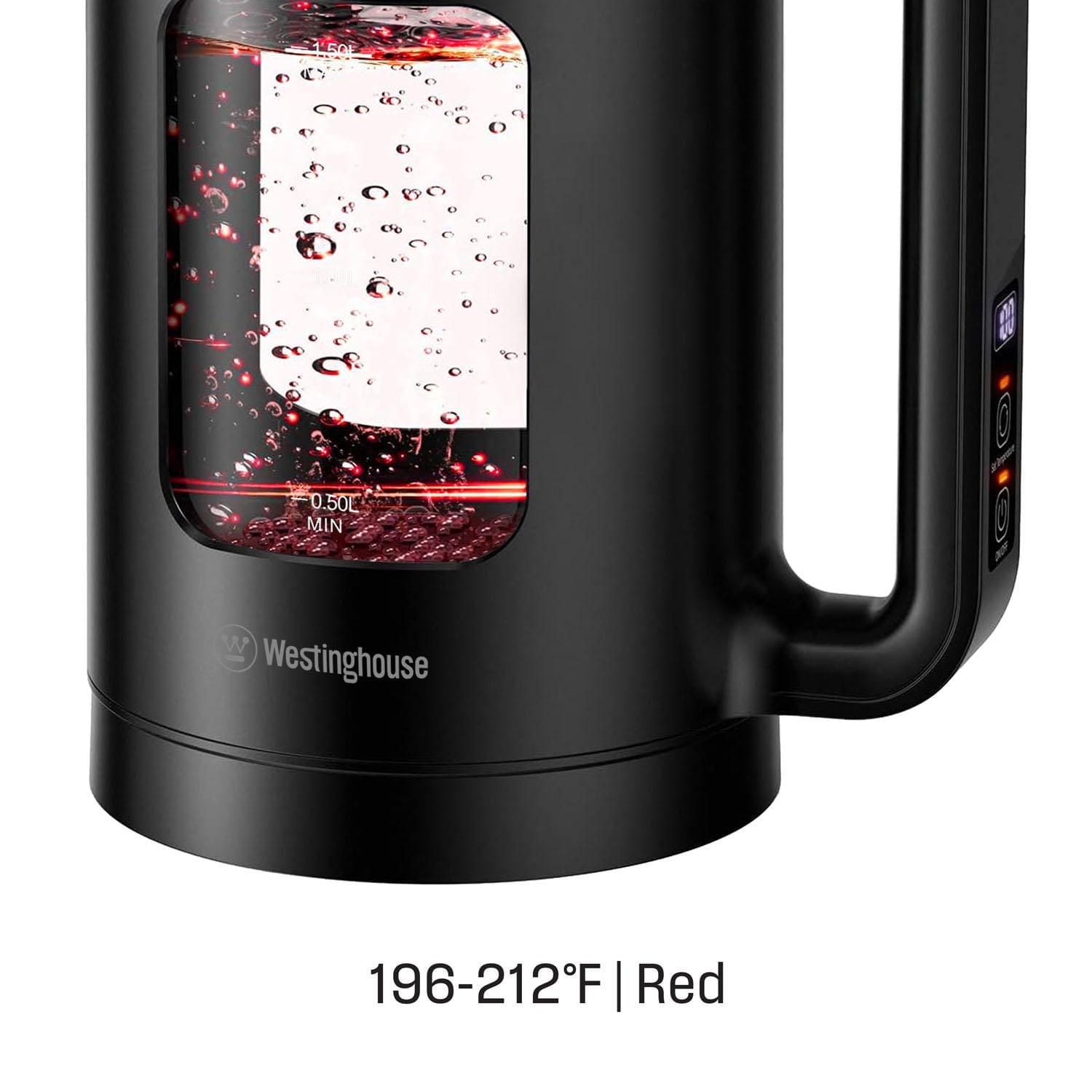 Bouilloire électrique numérique Westinghouse 1,5 L en verre avec LED à changement de couleur - Contrôle de la température et maintien au chaud