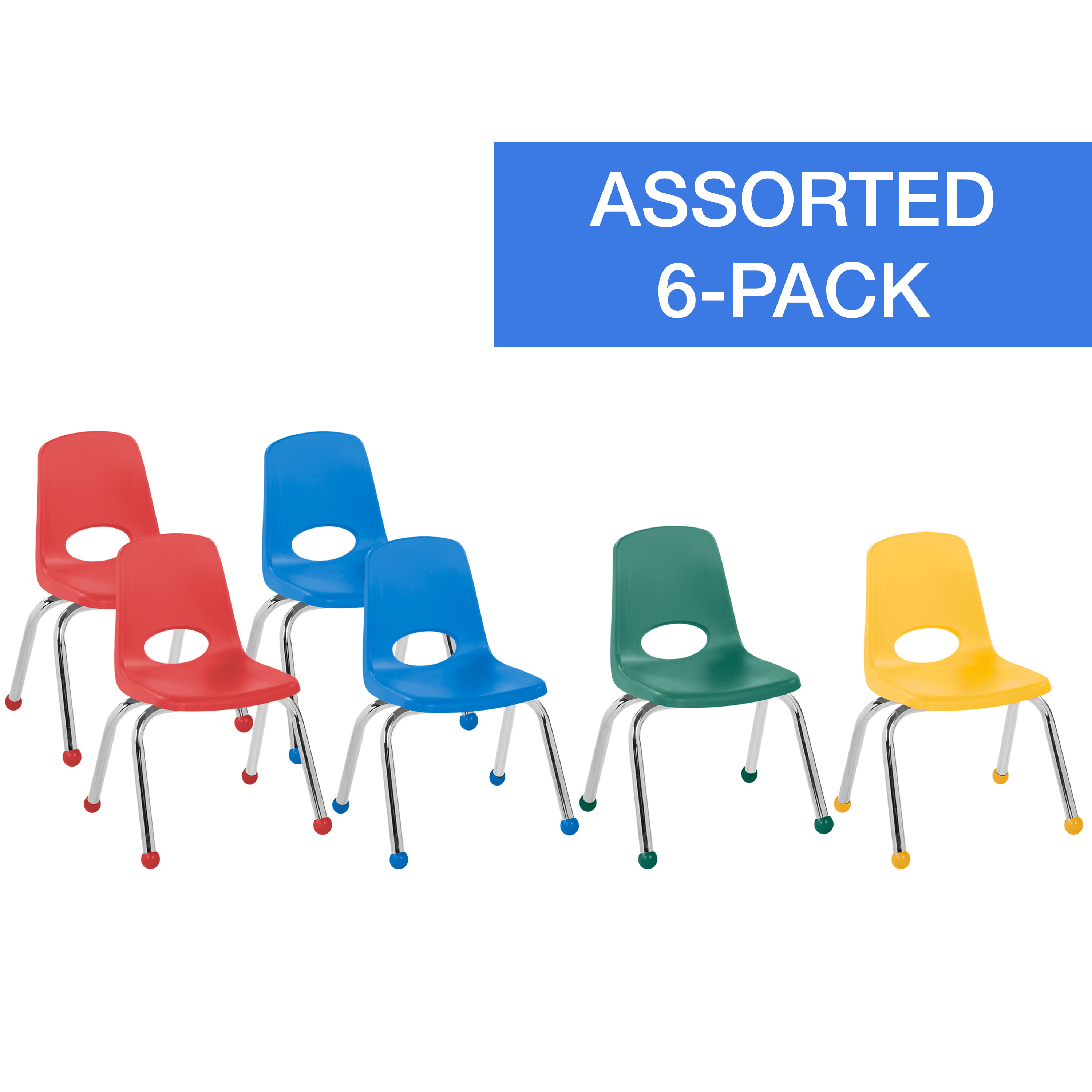 Blue 6-Pack ECR4Kids 10 School Stack Chair Chrome Legs with Ball Glides 