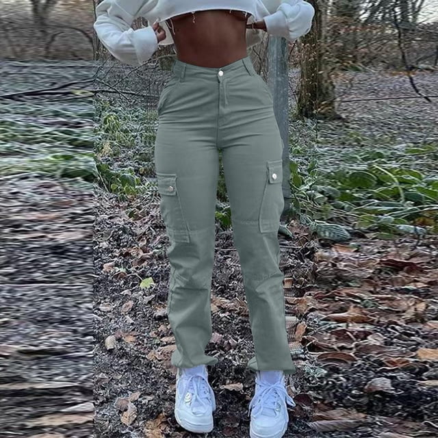 Cargo Jeans For Women Mid With Elastic Waist Plus Size Skinny Lifting Denim With Pockets
