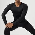 thumbnail image 5 of Men's V Neck Compression Shirt Long Sleeve, Athletic Workout Shirts & Gym Undershirts, Active Sports Base Layer Top for Running, Fitness, Muscle Recovery & Cold Weather Black L, 5 of 10