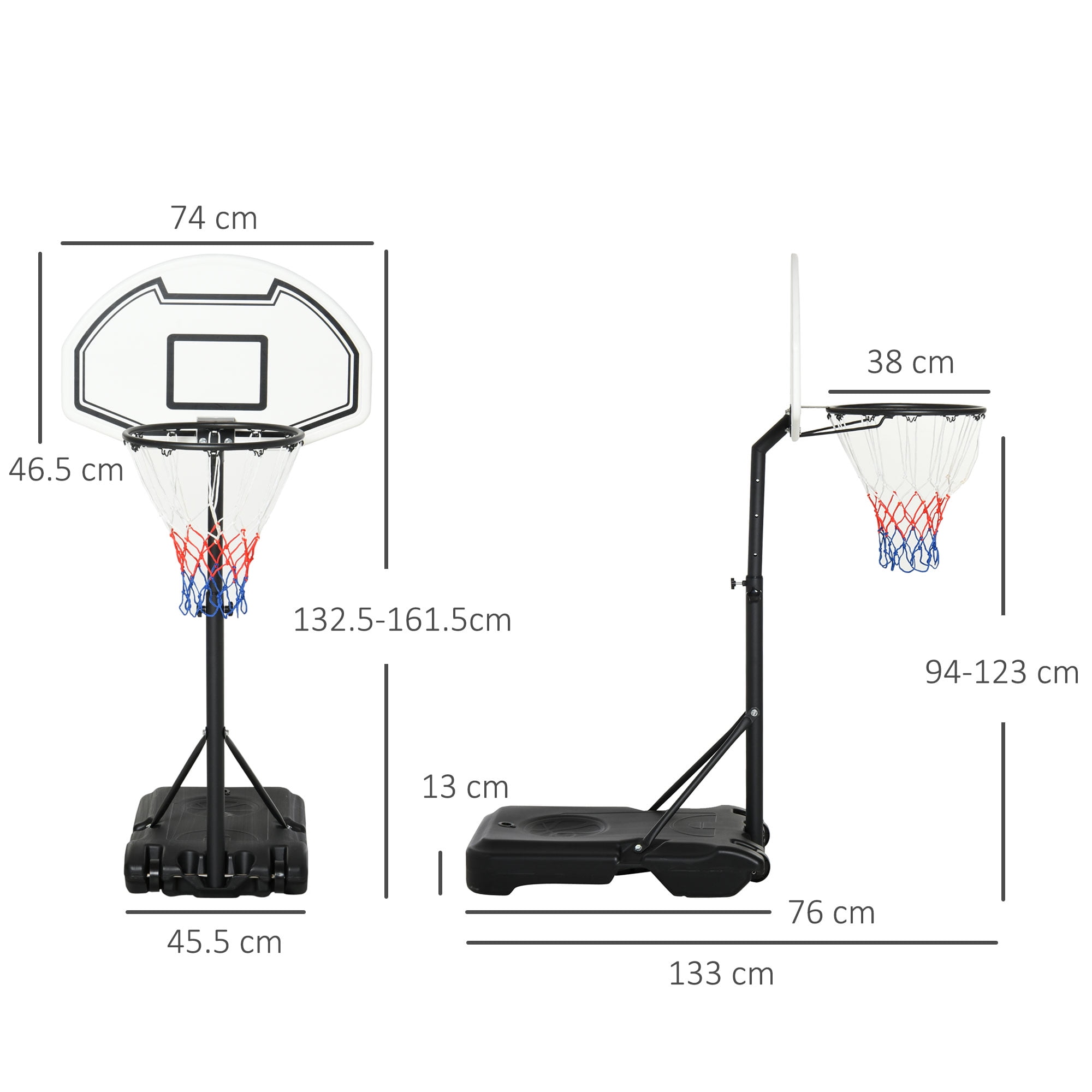 Poolside Basketball Hoop Stand Portable Basketball System Goal, Adjustable Height 3'-4', 30" Backboard