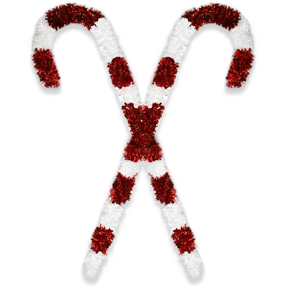Manfiter 4 Foot Christmas Candy Cane Tinsel, 2PCS Collapsible Red