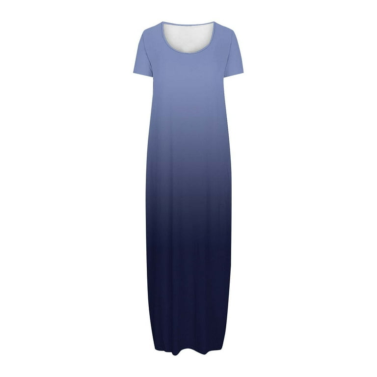 plus size navy blue t shirt dress Casual Boho T-Shirt Maxi Dress V-Neck Side Slit Summer Dress