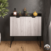 Queer Eye Copley Mid-Century Bar Storage Cabinet, Black Oak