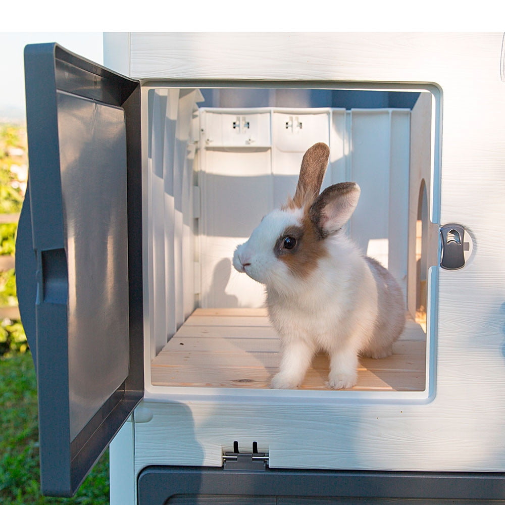 Ferplast Grand Lodge 120 Plus Rabbit Hutch Large Oudoor Plastic Rabbit Hutch 45.47L x 24.80W x 46.06H Inches Gray