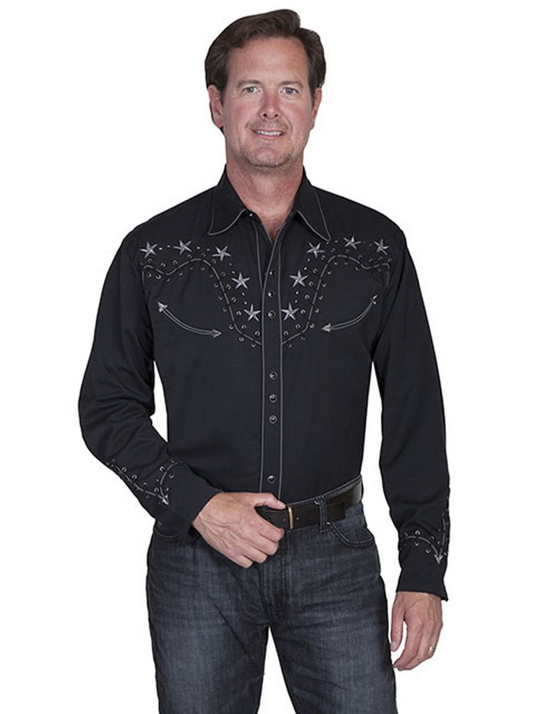 Scully Western Shirt Mens L/S Snap Star Stud Embroidery Lacing P-853 ...