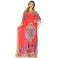 thumbnail image 5 of Sakkas Jabari Women's Maxi Short Sleeve Long Beach Kaftan Dress Boho Loose Gown - TRR1-Red - One Size, 5 of 5