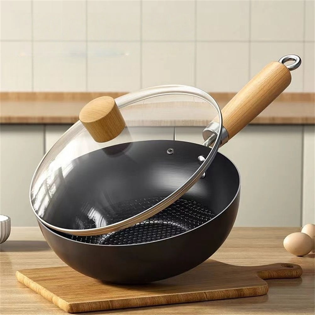 Non-stick Frying Pan for Flat Bottom Wok Iron Pots Kitchen Cookware With Glass Cover
