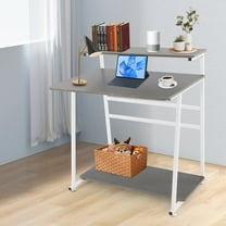 YKITRD 3-tier Computer Desk, Home Office Desk, Rolling Computer Desk, White, Grey