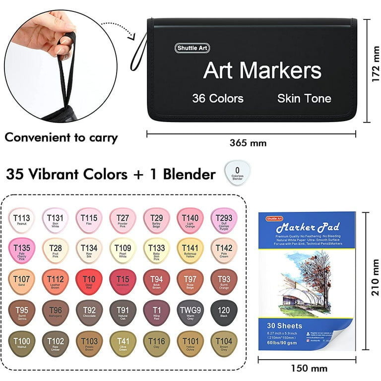SFAIH Skin Tone Alcohol Markers Brush Tip - 12 Dark Skin Colors Dual Tip  Alcohol Based Markers, Art Drawing Coloring Permanent Markers for Adults