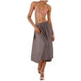 thumbnail image 6 of Fashion Women Solid High Waisted Midi Skirt A-Line Summer Elastic Waist Skirts, 6 of 9