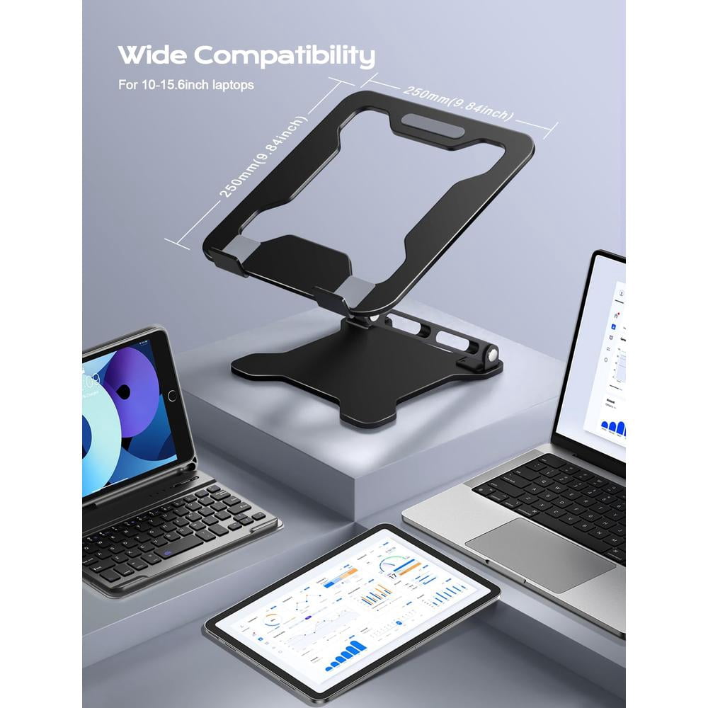 Adjustable ergonomic laptop stand with 360 ° rotating base and folding design - sturdy metal structure, 360 ° angle adjustment