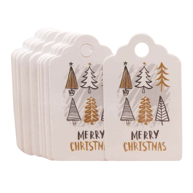 100 Uds. Tarjetas de papel de Papá Noel, suministros para fiestas de Navidad, etiquetas Kraft DIY, etiquetas colgantes de papel para envolver Kits de decoración para fiestas 3 árboles blancos Yuarrent HA001764-02